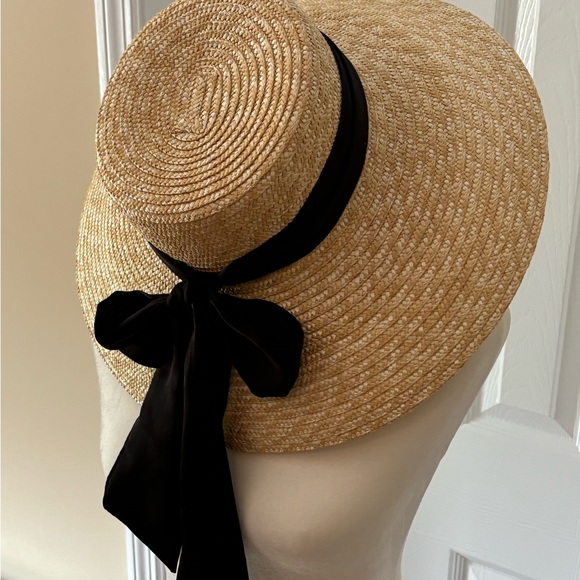 BCBG Straw Hat with Black Bow - Picture 4 of 8